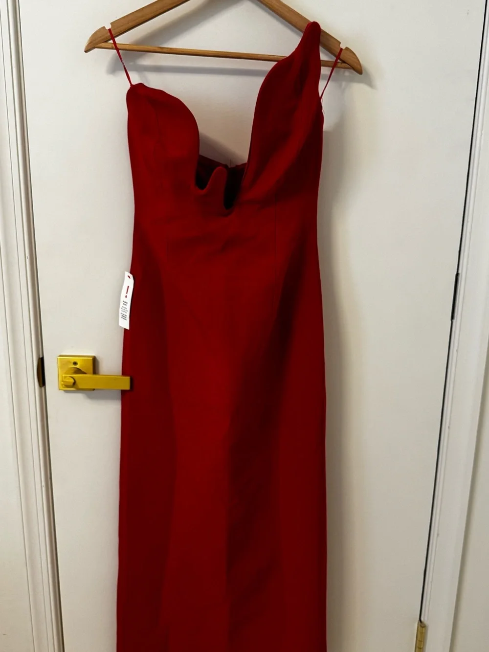 Bardot Red Strapless Midi Dress with Sculpted Flame Neckline in fire red - Picture 5 of 12